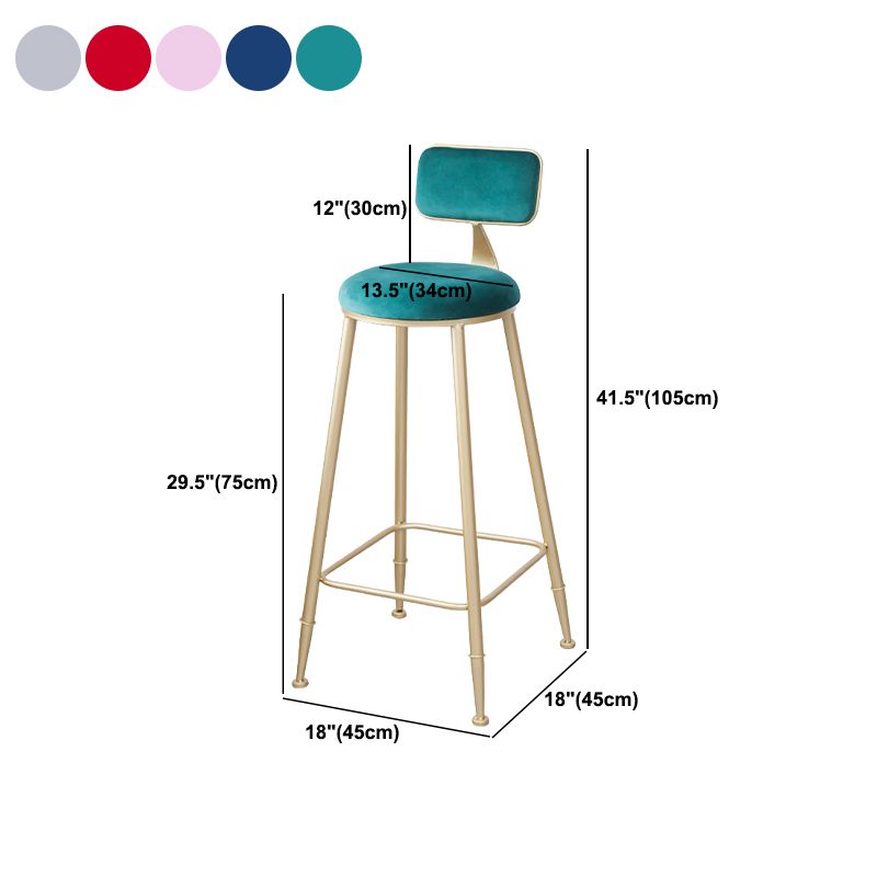 Scandinavian Footrest Bar Stools Fabric Round Seat Barstool with 4 Gold Iron Legs Clearhalo 'Bar Furniture' 'Bar Stools' 'bar_stools' 'furn' 'furn_bar_stools' 'Furniture' 'Kitchen & Dining Furniture' 1200x1200_bdb5c2d0-f613-4d4b-8105-2cd24f7121c7