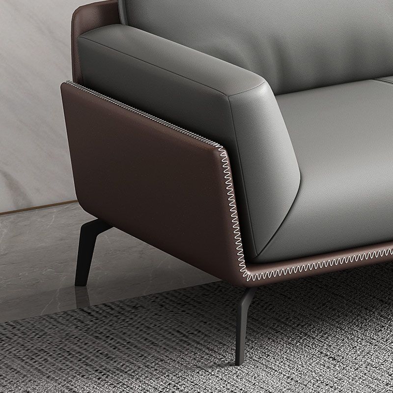 Modern Style Gray Leather Sofa Flared Arm Loose Back Sofa with Pillows Clearhalo 'furn' 'furn_sofas' 'Furniture' 'Living Room Furniture' 'Sofa' 'sofas' 1200x1200_bdb8c16d-722d-4c86-ba58-362977d09be4