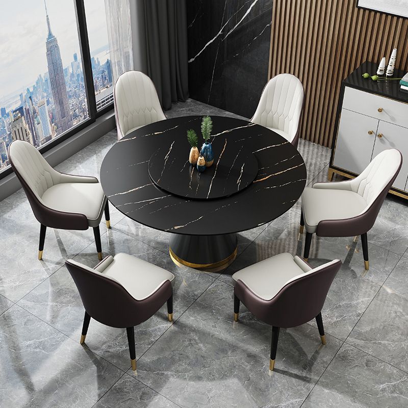 Contemporary Round Table Sintered Stone Dining Table with Metal Legs Clearhalo 'Dining Tables & Seating' 'Dining Tables' 'dining_table' 'furn' 'furn_dining_table' 'Furniture' 'Kitchen & Dining Furniture' 1200x1200_bdba7cad-f2f4-4fc7-8cff-34414076ee85
