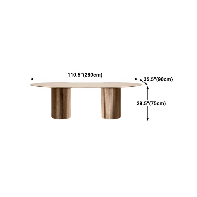 Modern Pine Wood Table for Restaurant Oval Dining Table with Double Pedestal Base Clearhalo 'Dining Tables & Seating' 'Dining Tables' 'dining_table' 'furn' 'furn_dining_table' 'Furniture' 'furniture_dining_table' 'Kitchen & Dining Furniture' 'kitchen' 'kitchen_dining_table' 1200x1200_bdbca213-86ed-4a9b-91a7-b6c9790f3b77