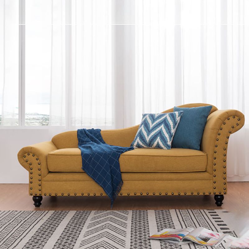 Contemporary Fabric One Armed Chaise  Rolled Arms Accent Chair with Pillows