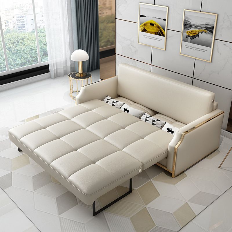 Faux leather Sleeper Sofa White Sofa Bed with Pillow Back, 37.40" Wide