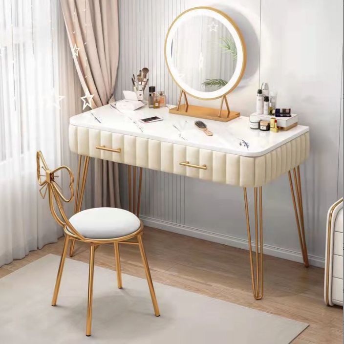Luxurious Metal 29.53-In High Vanity Makeup Dressing Table Stool Set