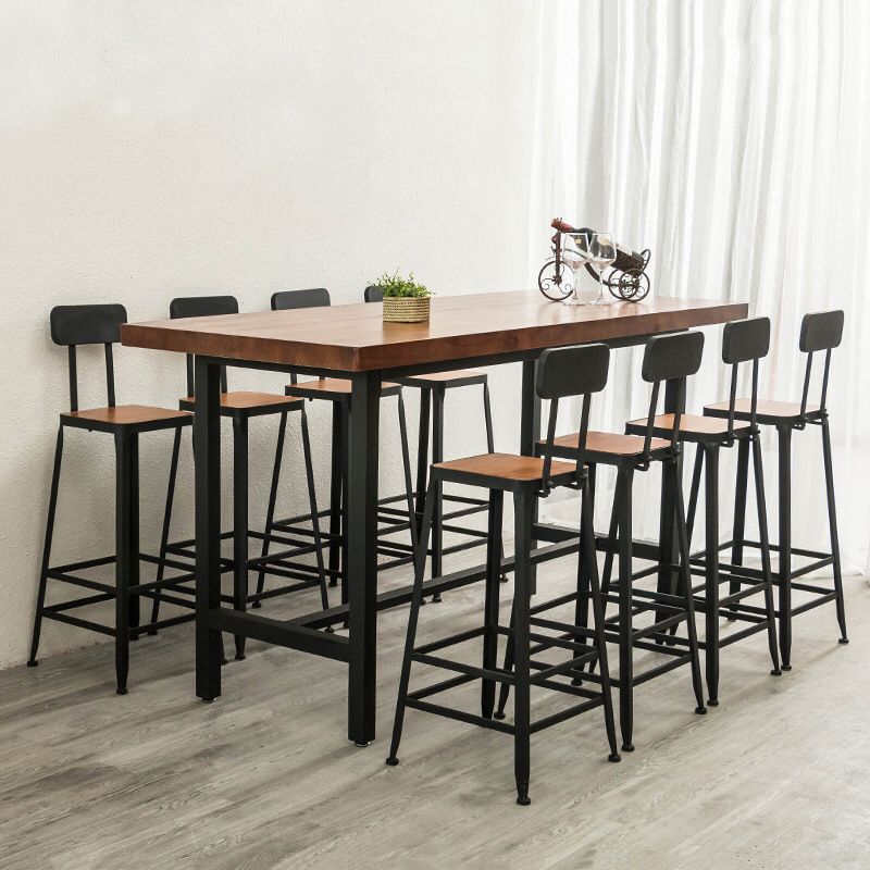 Brown Modern Style Bar Table Solid Wood and Iron with Footrest Coffee Shop Bar Table Clearhalo 'Bar Furniture' 'Bar Tables' 'bar_tables' 'furn' 'furn_bar_tables' 'Furniture' 'furniture_bar_tables' 'Kitchen & Dining Furniture' 1200x1200_bdc4ca60-1b5b-4b33-9042-d0a527221699