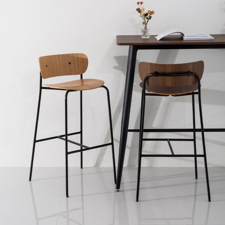 Contemporary Wooden Backrest Counter High Stool with Metal 4 Legs