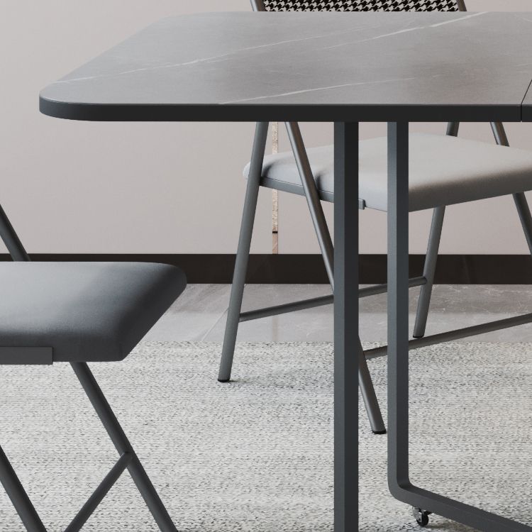 Metal Base Modern Rectangular Table Sintered Stone Top Table with Drop Leaf Clearhalo 'Dining Tables & Seating' 'Dining Tables' 'dining_table' 'furn' 'furn_dining_table' 'Furniture' 'furniture_dining_table' 'Kitchen & Dining Furniture' 'kitchen' 'kitchen_dining_table' 1200x1200_bdc75412-ae36-484f-95b6-b5bab130e1c5