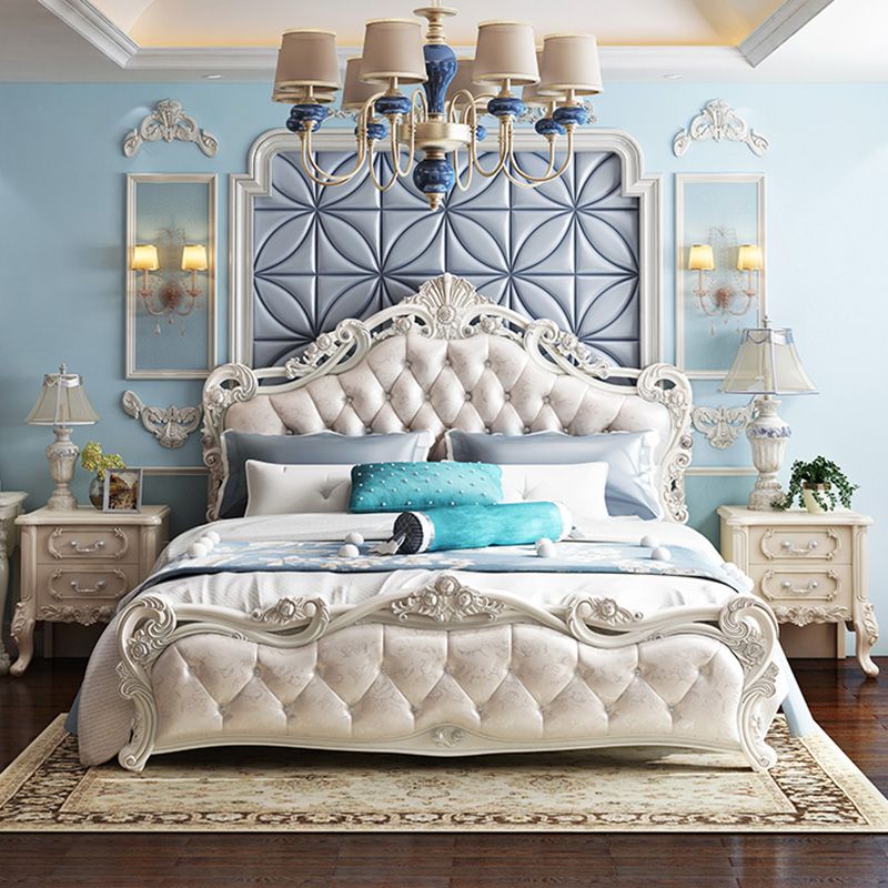 Faux lederen paneelbed Victoriaans standaardbed met hoofdeinde en voetbord