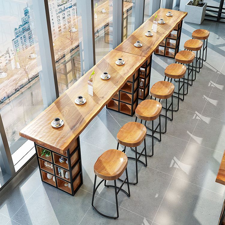 Industrial 1/2/9 Pieces Solid Wood Bar Table Set Fixed Counter Set for Home Use Clearhalo 'Bar Furniture' 'furn' 'furn_home_bar_bar_sets' 'Furniture' 'Home Bars & Bar Sets' 'home_bar_bar_sets' 'Kitchen & Dining Furniture' 1200x1200_bdc882d0-ca84-48f9-82b7-49568f057336