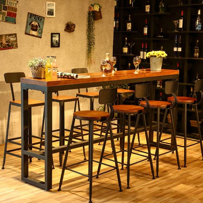 Set tavolo da bar industriale 1/5/7/9 pezzi Tavolo da banco rettangolare in legno di pino con sgabelli alti