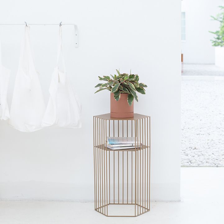 Hexagon Top Side Table Mid-Century Modern Ironcraft Frame End Table Clearhalo 'Coffee & Accent Tables' 'End & Side Tables' 'end_side_tables' 'furn' 'furn_end_side_tables' 'Furniture' 'Living Room Furniture' 1200x1200_bdccee08-d005-4766-aafb-6f6ddfe74603