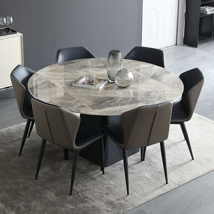 Foldable Round Sintered Stone Dining Table of 5/7 with Metal Base Nordic Dining Set for Restaurant Clearhalo 'Dining Room Sets' 'Dining Tables & Seating' 'dining_room_set' 'furn' 'furn_dining_room_set' 'Furniture' 'furniture_dining_room_set' 'Kitchen & Dining Furniture' 'kitchen&dining_furn' 'kitchen' 1200x1200_bdcd1439-94a1-4794-b797-345a53237339