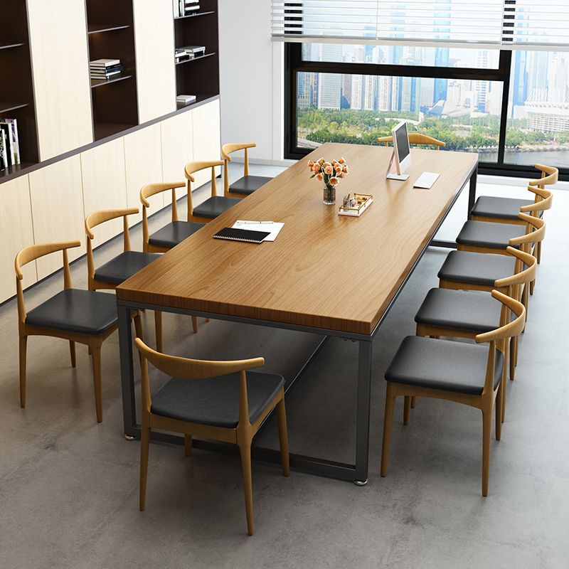 Rectangle Trestle Base Industrial Dining Table Solid Wood Fixed Table Clearhalo ' dining_table' 'Dining Tables & Seating' 'Dining Tables' 'furn' 'furn_dining_table' 'Furniture' 'furniture_dining_table' 'Kitchen & Dining Furniture' 'kitchen&dining_furn' 'kitchen' 'kitchen_dining_table' 1200x1200_bdcde656-d715-4c90-bc3a-0fcdf050886d