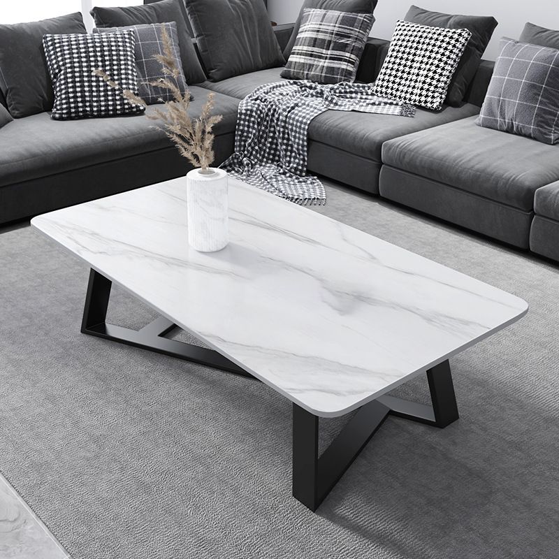 Rectangular Slate with Metal Cross Base Glam Style Coffee Table