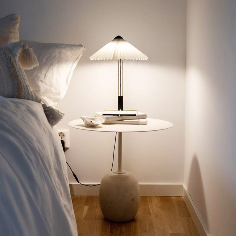 Mid-Century Metal Round Top Side Table Marble Pedestal End Table