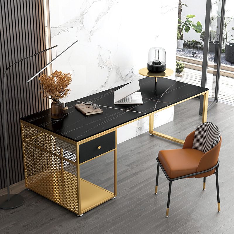 Glam Marble Mirrored Office Desk Pedestal 1-drawer Writing Desk Clearhalo 'furn' 'furn_office_desk' 'Furniture' 'Office Desks' 'Office Furniture' 'office_desk' 1200x1200_bdd5d100-8cb7-4f38-ac7d-3c1b70e637ae