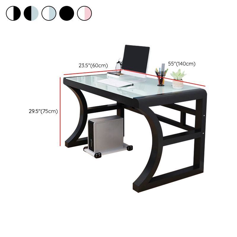 Modern Glass Top Writing Desk 29.53" Tall Rectangular Office Desk with Sled Base Clearhalo 'furn' 'furn_office_desk' 'Furniture' 'Office Desks' 'Office Furniture' 'office_desk' 1200x1200_bdd787f1-a22a-4f5e-85dd-fda3618d3b77