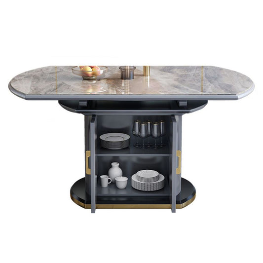 Round Stone Dining Table Traditional Luxury Extendable Dining Table with Pedestal Base