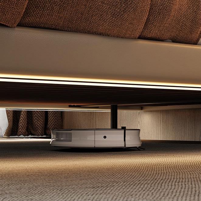 ベージュプラットフォームベッドコンテンポラリープラットフォームベッドフレームウッドと布張り