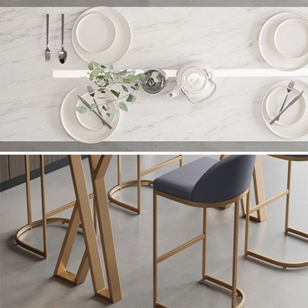 Tavolo da pranzo in pietra di pietra sinterizzata tavolo da bar lussuoso con doppio piedistallo in oro