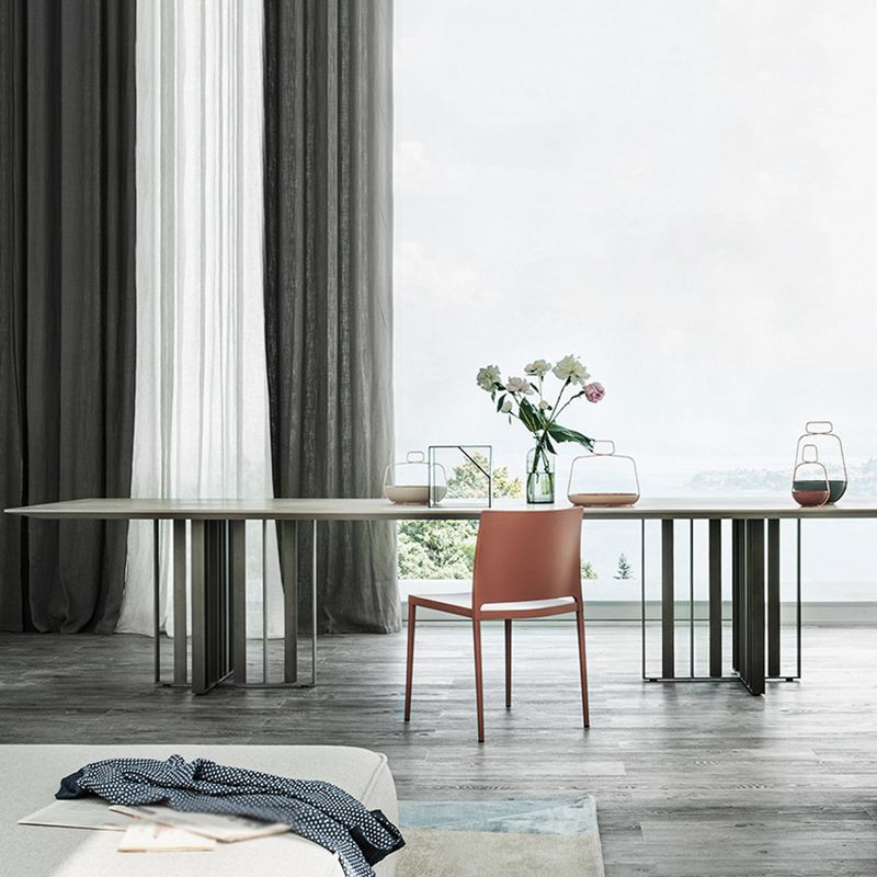 Industrial Sintered Stone Dining Table Rectangle Table with Metal Double Pedestal Clearhalo ' dining_table' 'Dining Tables & Seating' 'Dining Tables' 'furn' 'furn_dining_table' 'Furniture' 'furniture_dining_table' 'Kitchen & Dining Furniture' 'kitchen&dining_furn' 'kitchen' 'kitchen_dining_table' 1200x1200_bde0b5b0-a3ea-41c6-800b-5d994832c547