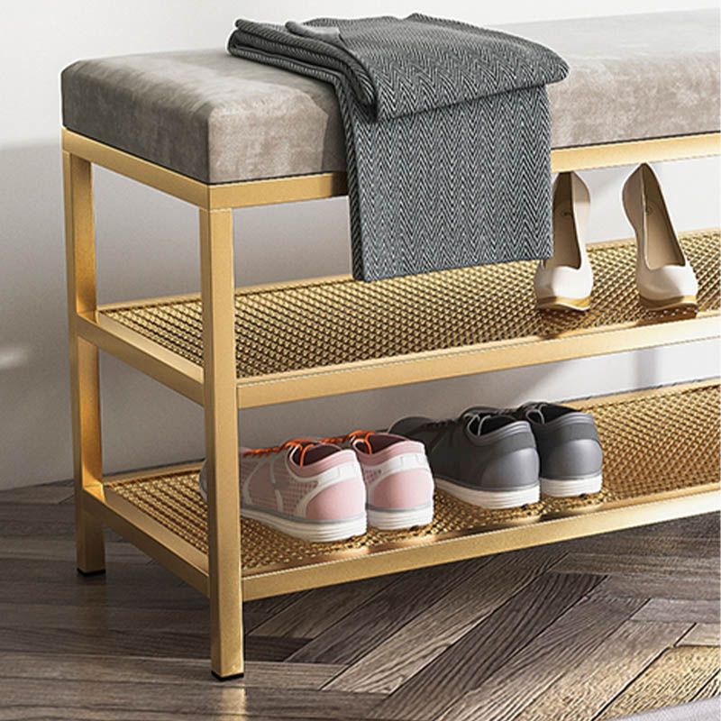 Glam Entryway Cushioned Bench Metal Seating Bench with Shoe Storage Clearhalo 'Benches' 'Chairs & Seating' 'furn' 'furn_benches' 'Furniture' 'Living Room Furniture' 1200x1200_bde36bd1-e32a-4522-8161-580c3836fa5a