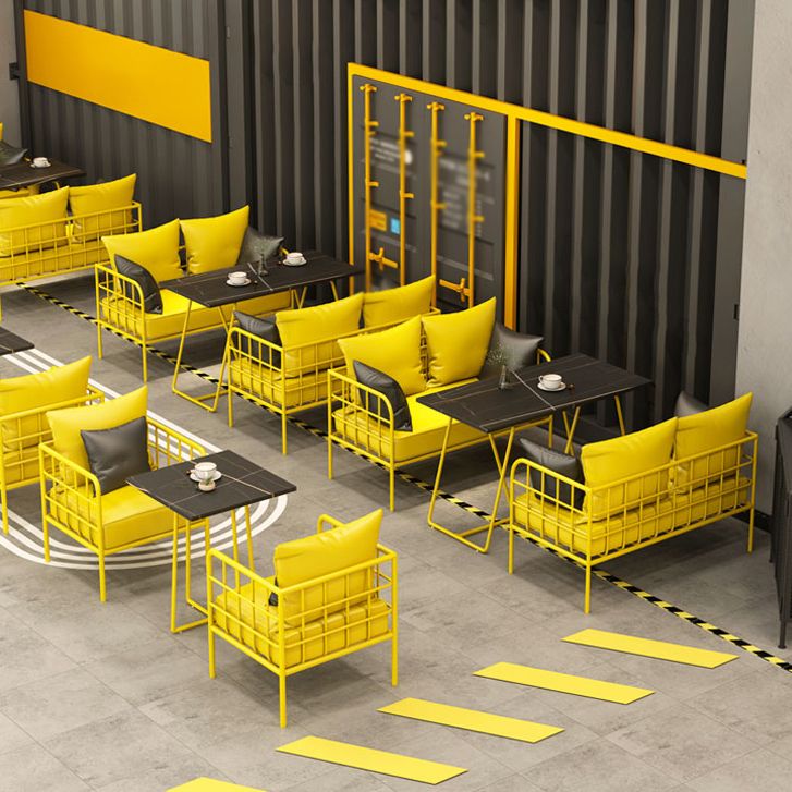 Industrial Sintered Stone Dinner Room Table Black Top Table with Yellow Frame for Dinning Room Clearhalo ' dining_table' 'Dining Tables & Seating' 'Dining Tables' 'furn' 'furn_dining_table' 'Furniture' 'furniture_dining_table' 'Kitchen & Dining Furniture' 'kitchen&dining_furn' 'kitchen' 'kitchen_dining_table' 1200x1200_bdead3c7-98ec-4110-8b73-2107ddb8964e
