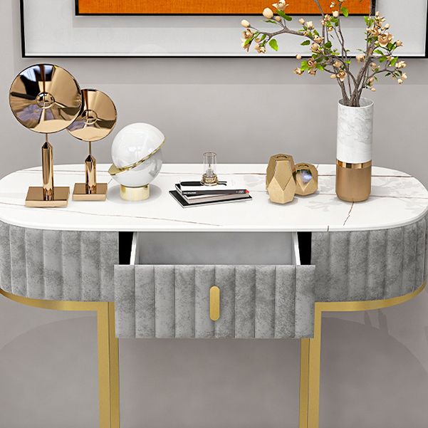 Tavolino di accento console ovale glam finitura antica 13,78 "con console di divano