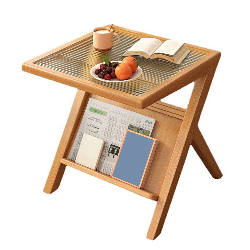 Mesa de deslizamiento de la base de la base de la madera maciza modernista Mesa de vidrio geométrico Topil final