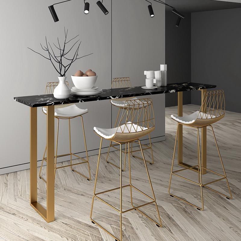 Glam Style Rectangle Stone Bar Tableau de 42 pouces Hauteur Gold Sled Piedstal Bistro Table