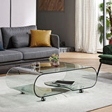 Modern Rectangle Glass Coffee Table Abstract Cocktail Table with Storage