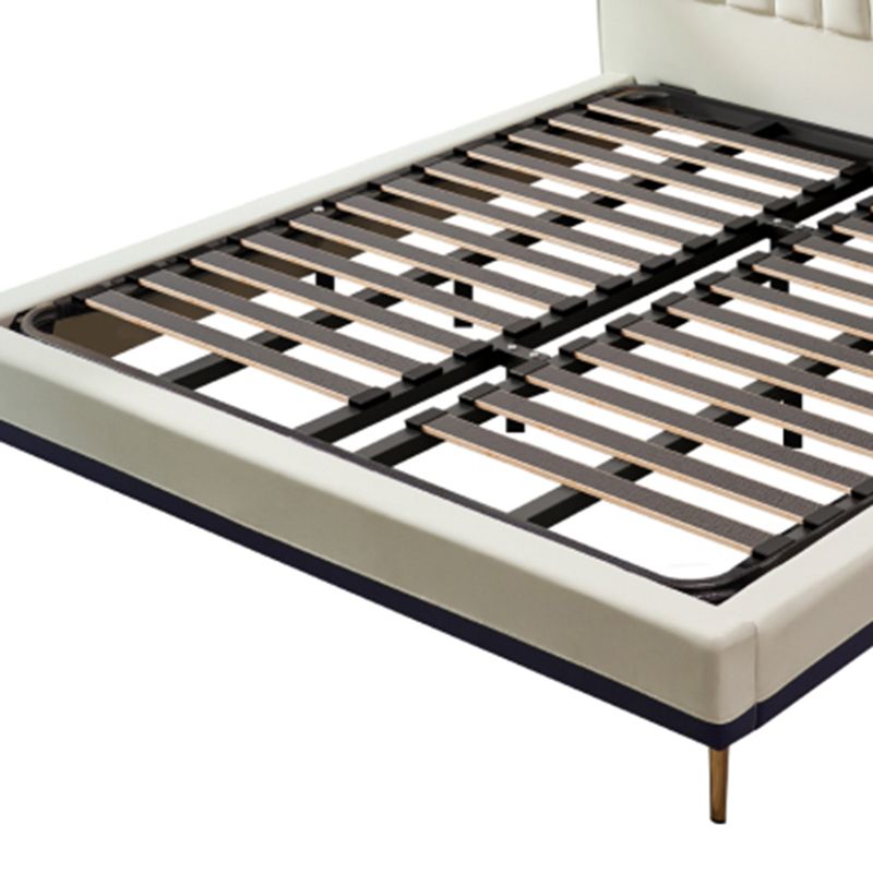 Stepped Glam Standard Bed Beige with Headboard Bed Frame Panel Clearhalo 'Bedroom Furniture' 'Beds' 'furn' 'furn_beds' 'Furniture' 1200x1200_bdf2fed9-6c2c-460e-b8e0-6456e0d65129