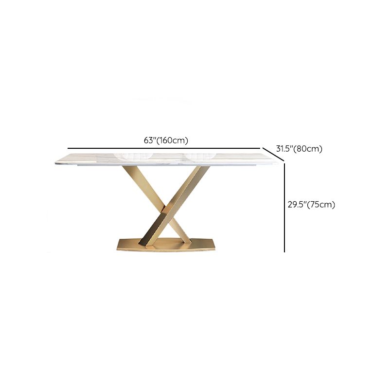 Mesa de comedor rectangular de piedra Glam, mesa con pedestal dorado para comedor
