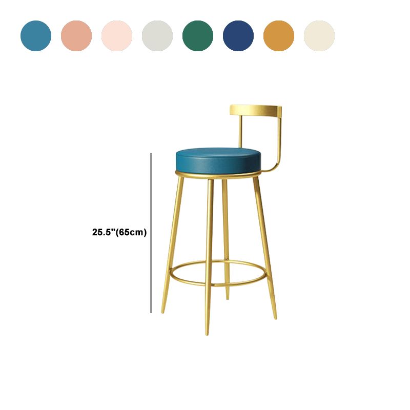 Glam Metal Barstool Velvet Footrest Low BackStool in Matte Finish for Indoor