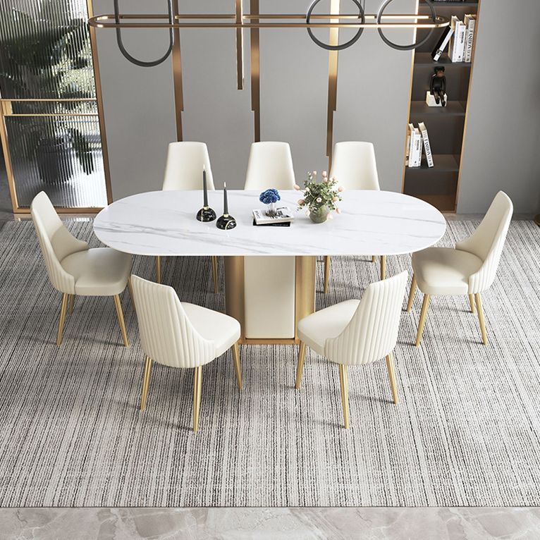 Glam Kitchen White Dining Table Sintered Stone Standard Dining Table with Pedestal Base Clearhalo ' dining_table' 'Dining Tables & Seating' 'Dining Tables' 'furn' 'furn_dining_table' 'Furniture' 'furniture_dining_table' 'Kitchen & Dining Furniture' 'kitchen&dining_furn' 'kitchen' 'kitchen_dining_table' 1200x1200_bdffd34c-58c7-44ad-afdd-5edbbb416c16