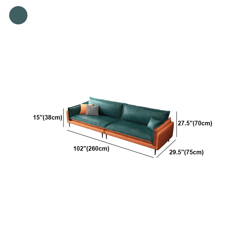 Square Arm Contemporary Faux Leather Sofa Couch in Green and Orange Clearhalo 'furn' 'furn_sofas' 'Furniture' 'furniture_sofas' 'Living Room Furniture' 'Sofa' 'sofas' 1200x1200_be0039e9-d86d-41dd-a57c-93f15ffc2231
