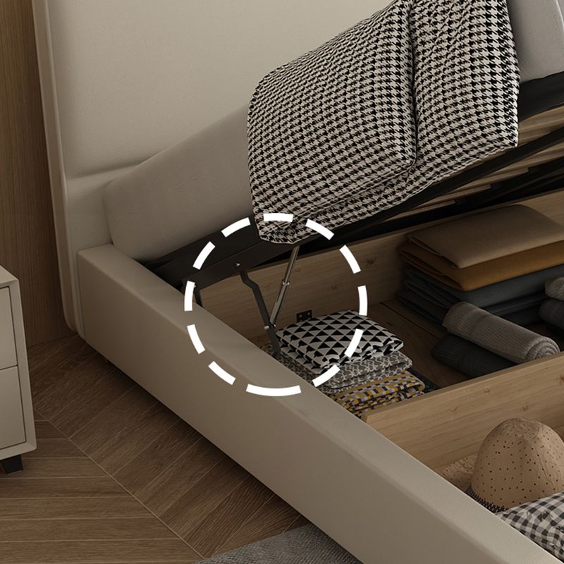 Letto standard in legno e imbottito con letto a pannello in testiera in beige