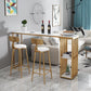 Glam Rectangle Faux Marble Bistro Table Iron Double Pedestal Bar Dining Table with 2-Shelf Clearhalo 'Bar Furniture' 'Bar Tables' 'bar_tables' 'furn' 'furn_bar_tables' 'Furniture' 'furniture_bar_tables' 'Kitchen & Dining Furniture' 1200x1200_be00f638-b333-4433-bdbf-925567033cad