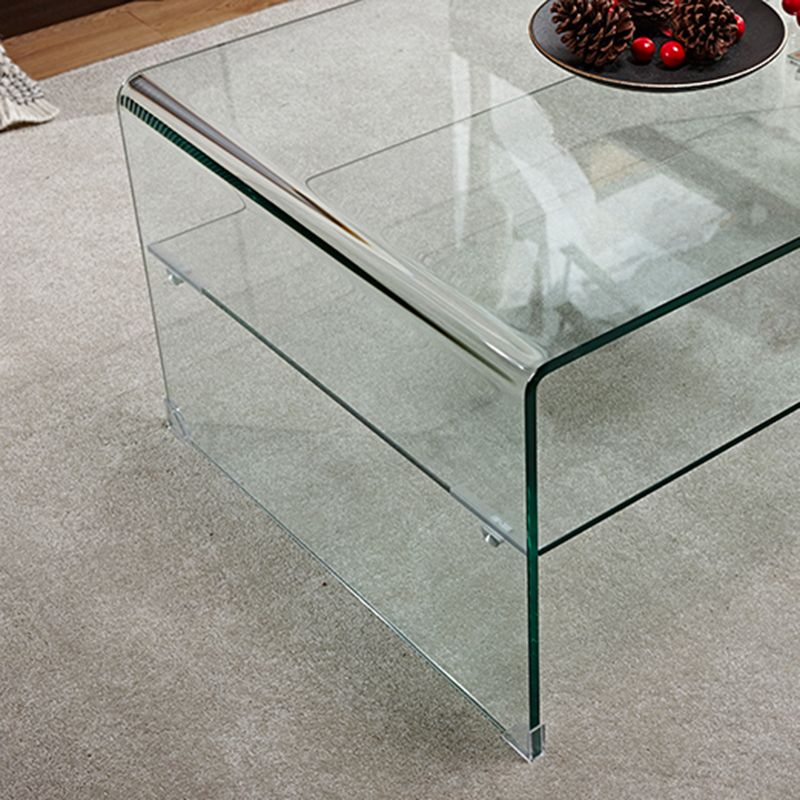 15.7"H Modern Sled Base White/black Glass Square Coffee Table with Shelf Clearhalo 'Coffee & Accent Tables' 'Coffee Tables' 'coffee_tables' 'furn' 'furn_coffee_tables' 'Furniture' 'Living Room Furniture' 1200x1200_be01e46f-77dc-448a-a514-9d8a875137e5