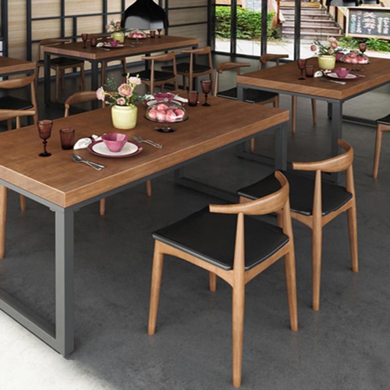 Solid Wood Top Table Rectangle Pine Wood Table with Sled Base