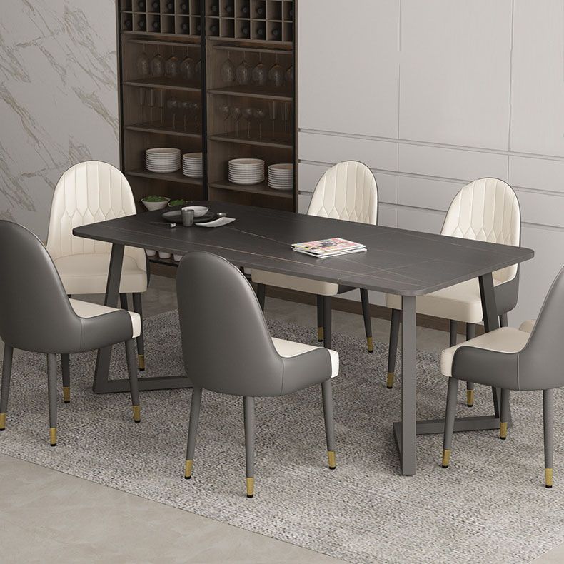 Eigentijdse zwarte eettafelset 1/2/7-delige metalen eetset met gevoerde stoelen