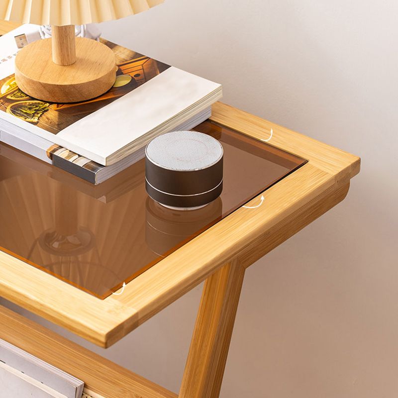 Sledge-shaped Base Design Bamboo Cane Craft Glass Finish Material Rectangular Side Table Clearhalo 'Coffee & Accent Tables' 'End & Side Tables' 'end_side_tables' 'furn' 'furn_end_side_tables' 'Furniture' 'Living Room Furniture' 1200x1200_be09ad81-5bbc-47fe-b337-f3bcc21fc1bb