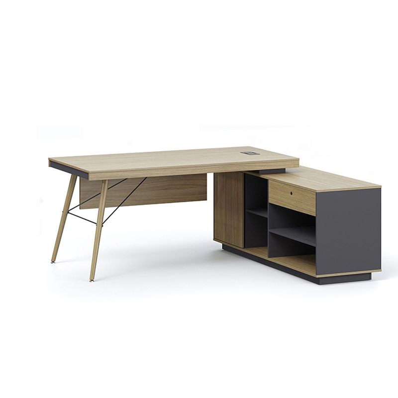 Wooden Writing Desk Natural L-Shape with Drawer Executive Desk Cable Management Clearhalo 'furn' 'furn_office_desk' 'Furniture' 'Office Desks' 'Office Furniture' 'office_desk' 1200x1200_be0cc09e-a452-4ce6-aab8-7a0715e7a37f
