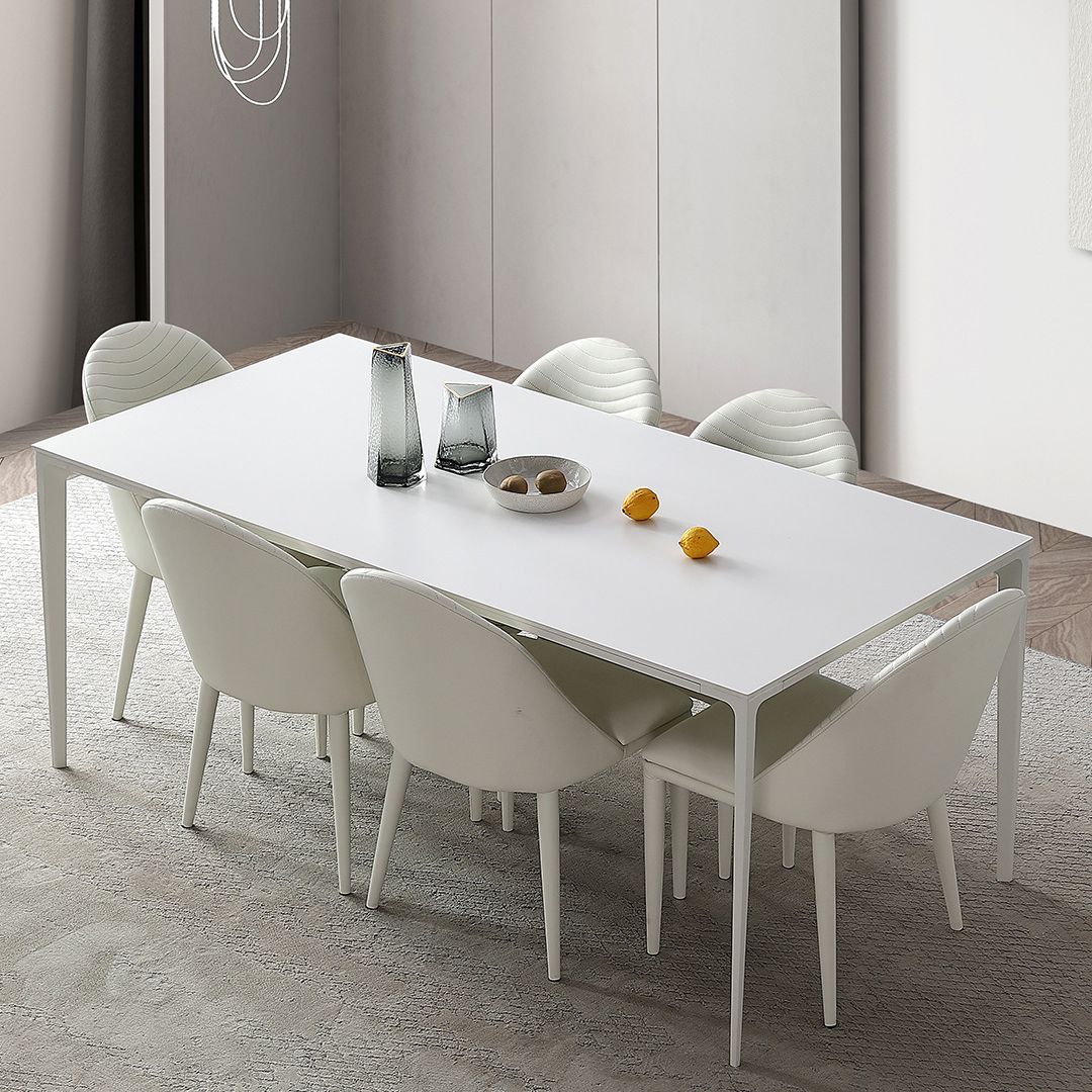 Modern Rectangle Dining Table Stone Top Table with Metal Base in White Clearhalo 'Dining Tables & Seating' 'Dining Tables' 'dining_table' 'Furniture' 'furniture_dining_table' 'Kitchen & Dining Furniture' 1200x1200_be0edd6e-ba3d-43f2-ba51-5904e950b4c9
