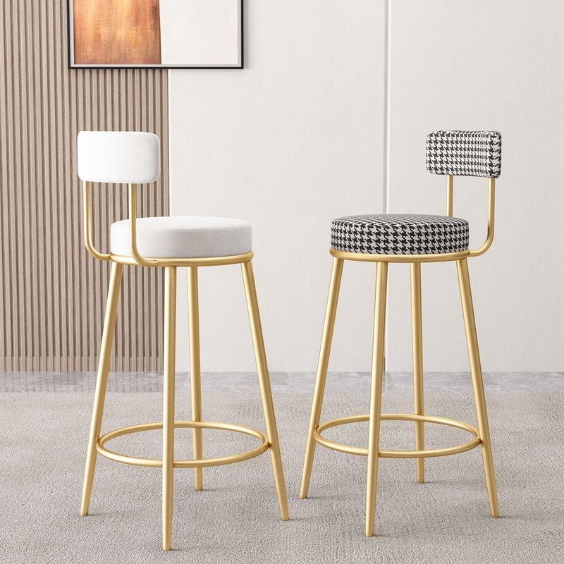 Glam Fabric Bar Stools Low Back Round Seat Barstool with 4 Gold Iron Legs Clearhalo 'Bar Furniture' 'Bar Stools' 'bar_stools' 'furn' 'furn_bar_stools' 'Furniture' 'Kitchen & Dining Furniture' 1200x1200_be11fcd8-c292-4fce-a1dd-e0fc18c41003