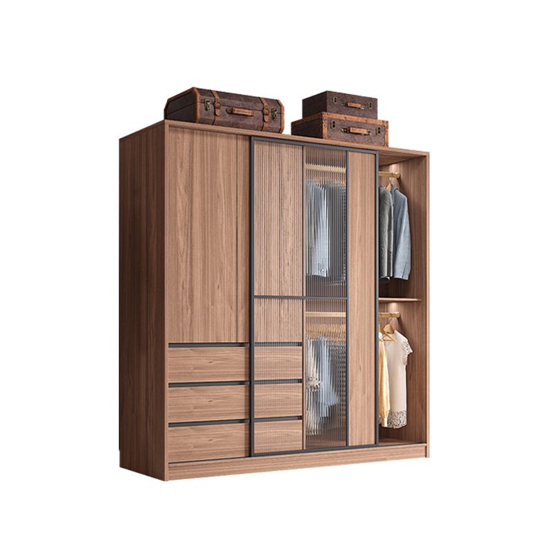 Armario de armario marrón con varilla de ropa Gabinete de vestuario de madera