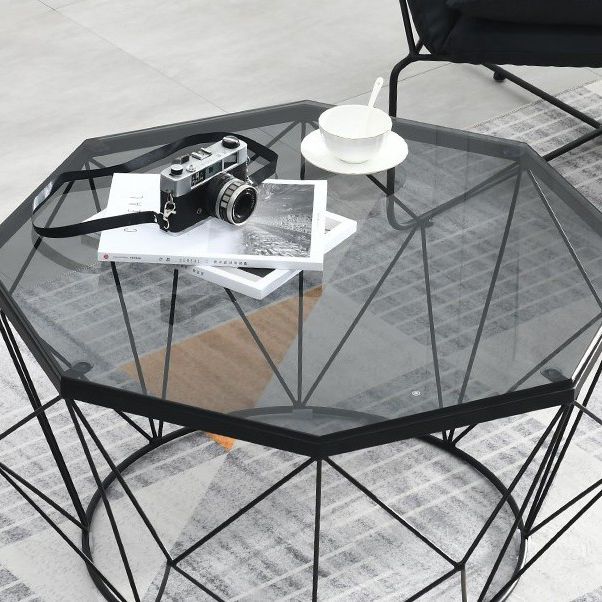 Modern Frame Coffee Table Round Glass Top Coffee Cocktail Table Clearhalo 'Coffee & Accent Tables' 'Coffee Tables' 'coffee_tables' 'furn' 'furn_coffee_tables' 'Furniture' 'Living Room Furniture' 1200x1200_be155835-2a13-4e77-a5f3-9dbb8002f1c1