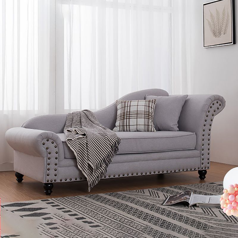 Contemporary Fabric One Armed Chaise  Rolled Arms Accent Chair with Pillows