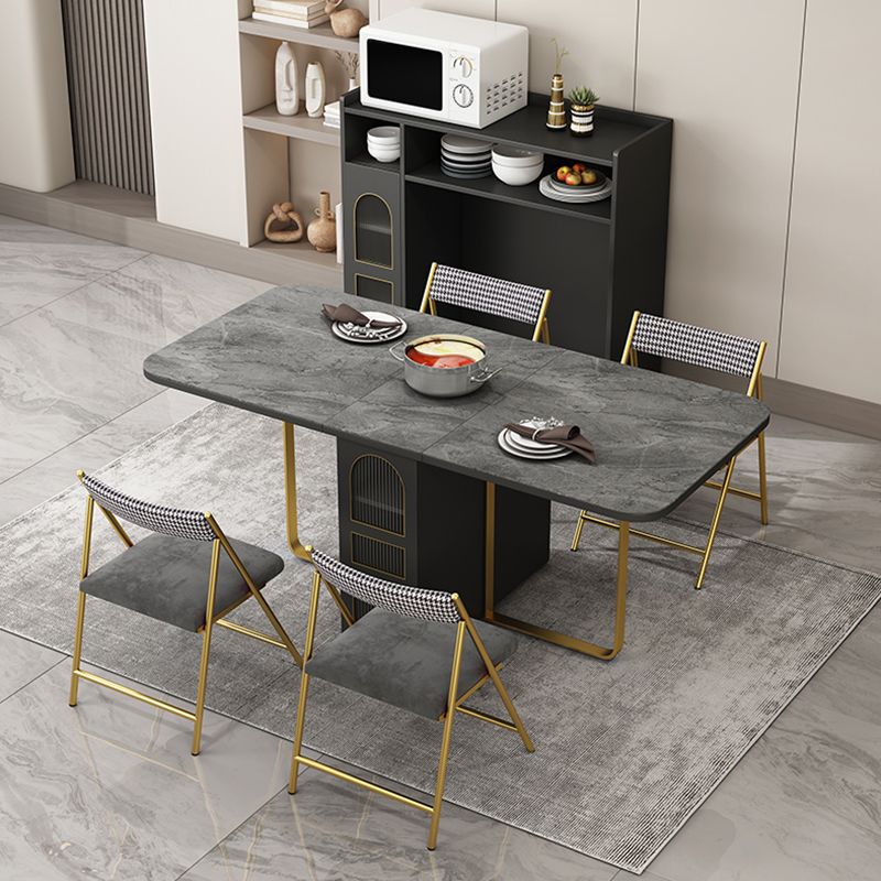 Modern Folding Dining Table Rectangle Wooden Top with Storage Clearhalo 'Dining Tables & Seating' 'Dining Tables' 'dining_table' 'furn' 'furn_dining_table' 'Furniture' 'Kitchen & Dining Furniture' 1200x1200_be181224-8720-4760-9200-991bbdcc61dd