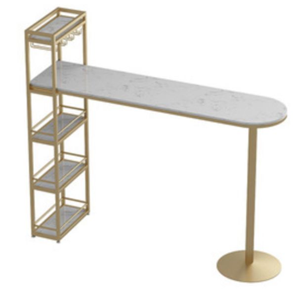 Modern Iron Bistro Table Faux Marble Top Indoor Bar Dining Table with Wine Rack Clearhalo 'Bar Furniture' 'Bar Tables' 'bar_tables' 'furn' 'furn_bar_tables' 'Furniture' 'furniture_bar_tables' 'Kitchen & Dining Furniture' 1200x1200_be1c5160-ddff-4b0a-bfc5-ba9cdec351bb