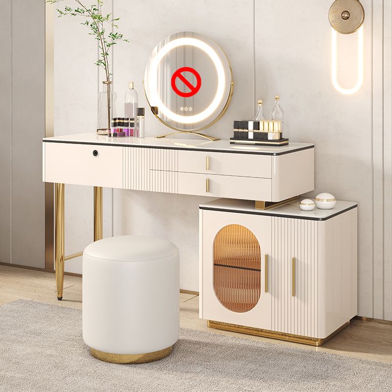 2/3 piezas de tocador, mesa con top de piedra y 4 cajones de almacenamiento, beige